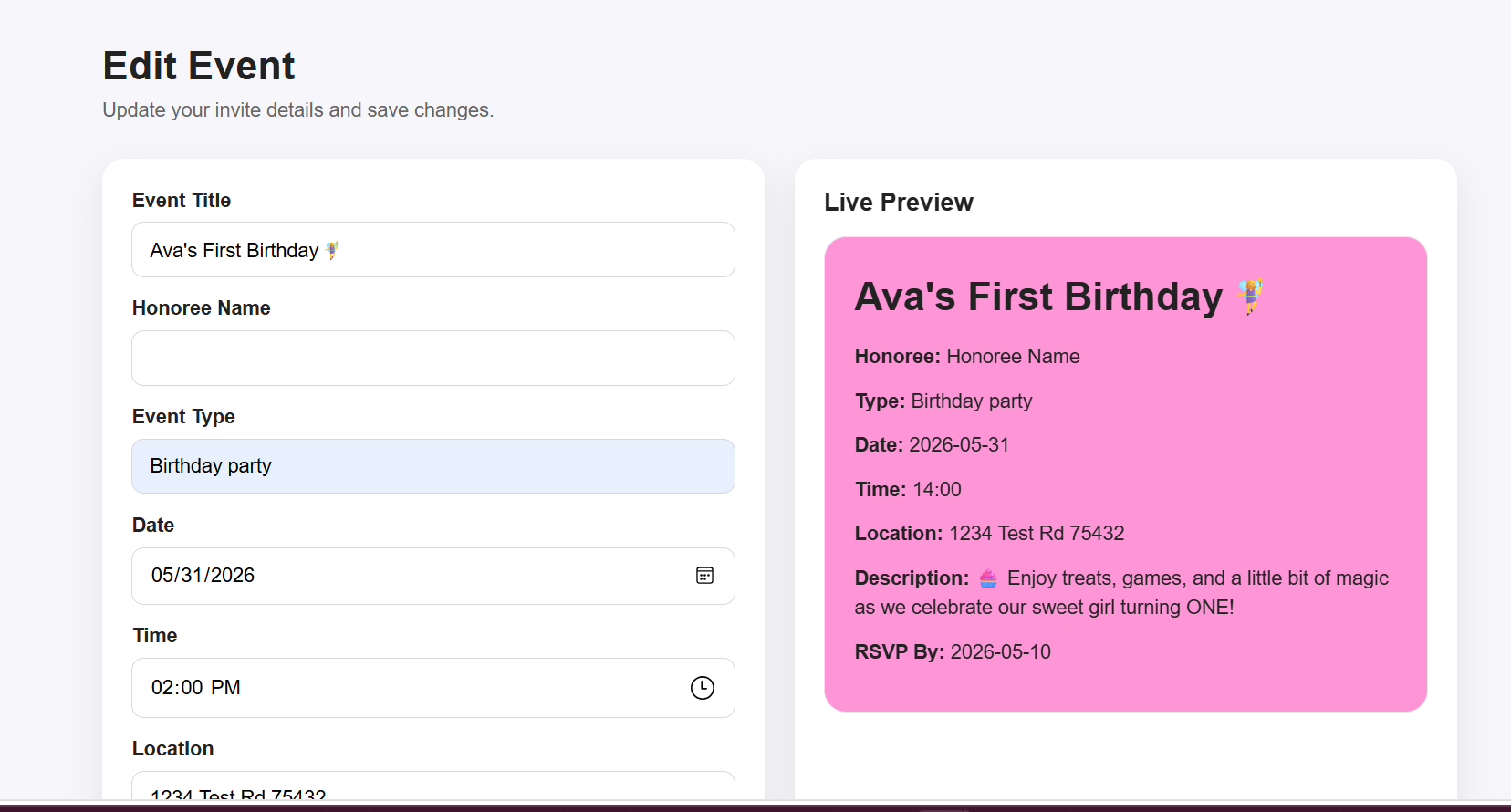 InvitePool create event page