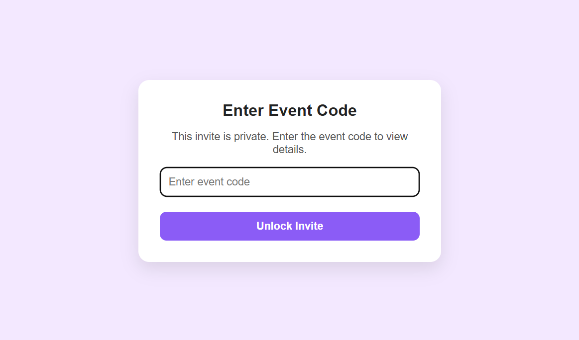 InvitePool private event access code page