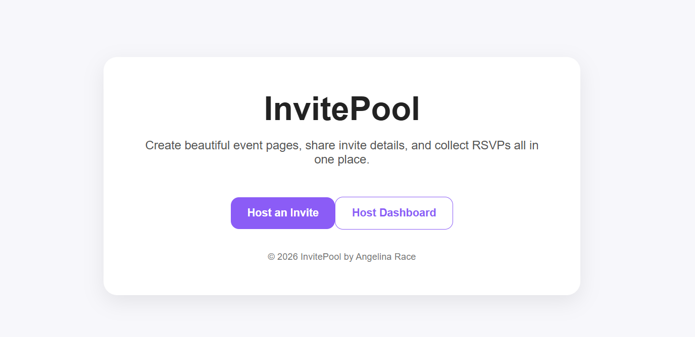 Screenshot of InvitePool homepage