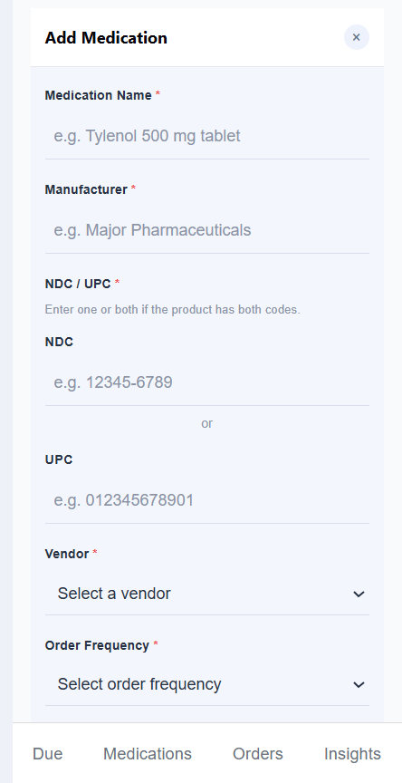 RxTrack add medication form