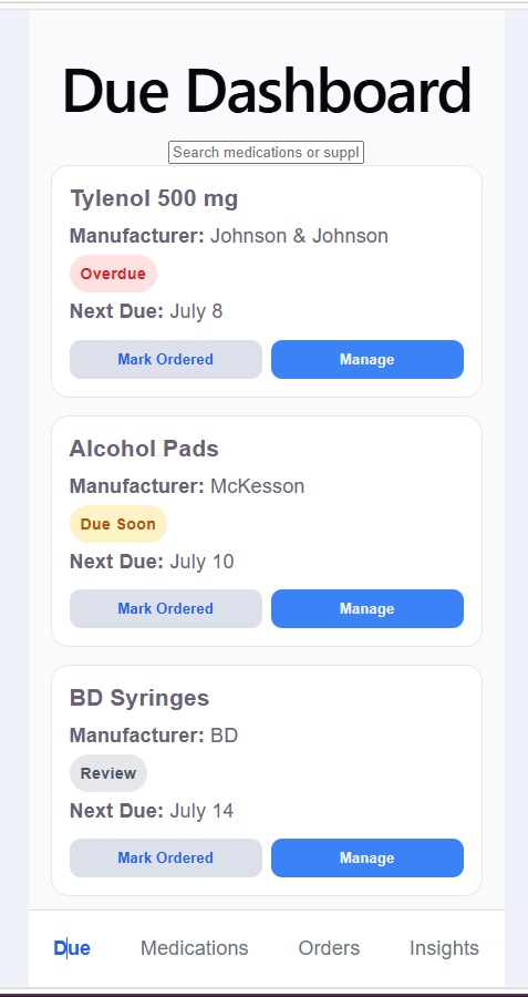 RxTrack due dashboard