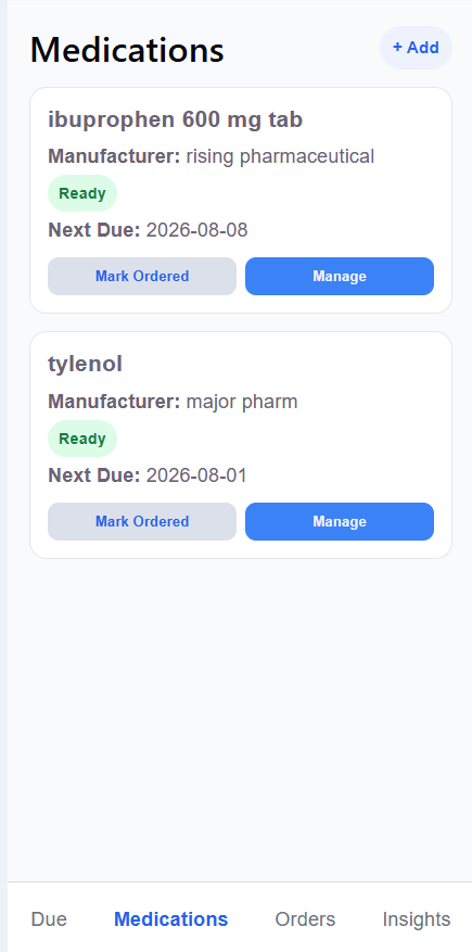 RxTrack medications page